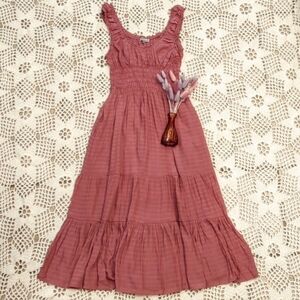 Romantic Ruffled Regency Inspired Pinafore Dress With Tiered Midi Skirt